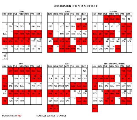 red sox schedule 2006